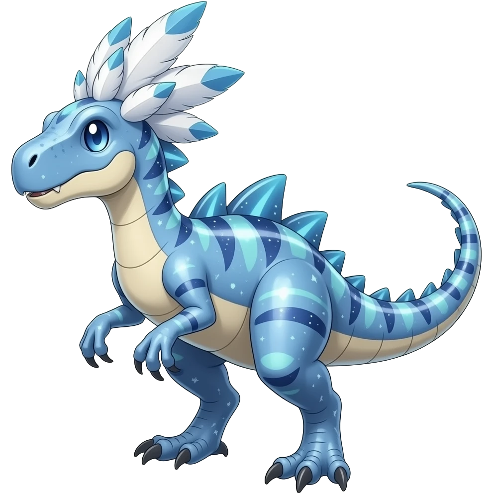 Shiny Futuristic Celestial Magical Ethereal Fakemon-HeadFeathers-Pokemon-Digimon-Spectrobes-Raptor-Dinosaur-fusion, full body emoji