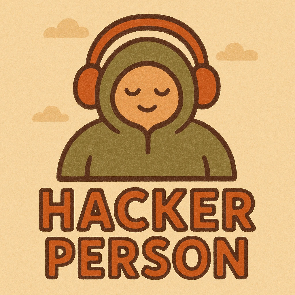 the phrase HACKER PERSON as a bold, eye-catching logo or icon in flat warm colors style emoji