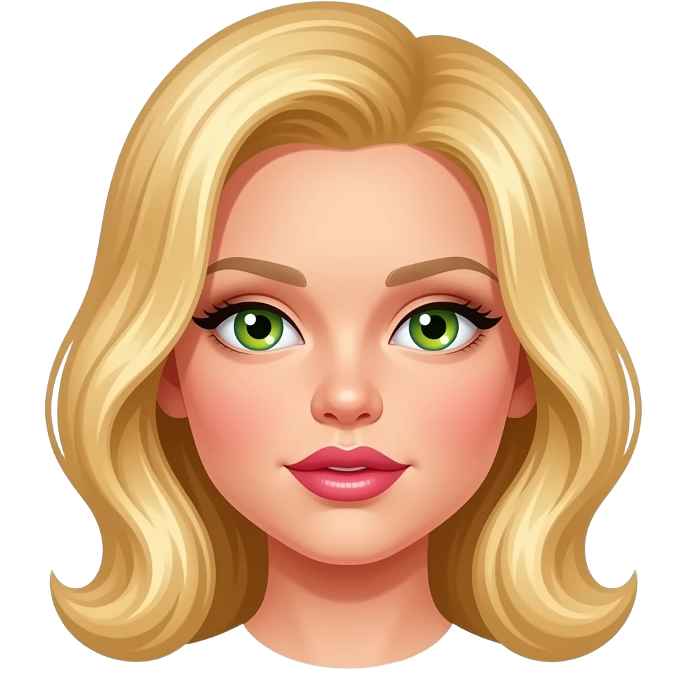 Pop art Sultry baby blonde wide nose green yellow eyes  long hair  sexy eyes bold cheek bones full lips emoji
