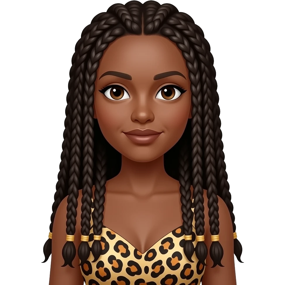 african braided hair  woman  with a leopard print dress emoji