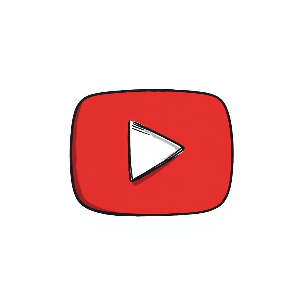 YouTube icon, hand-drawn doodle, playful, sketchy lines emoji