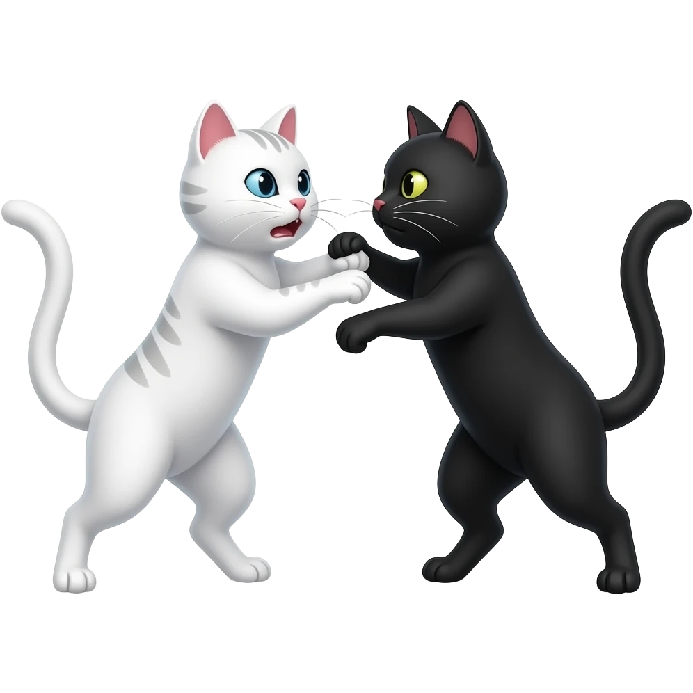 Un gato blanco y otro negro peleando emoji