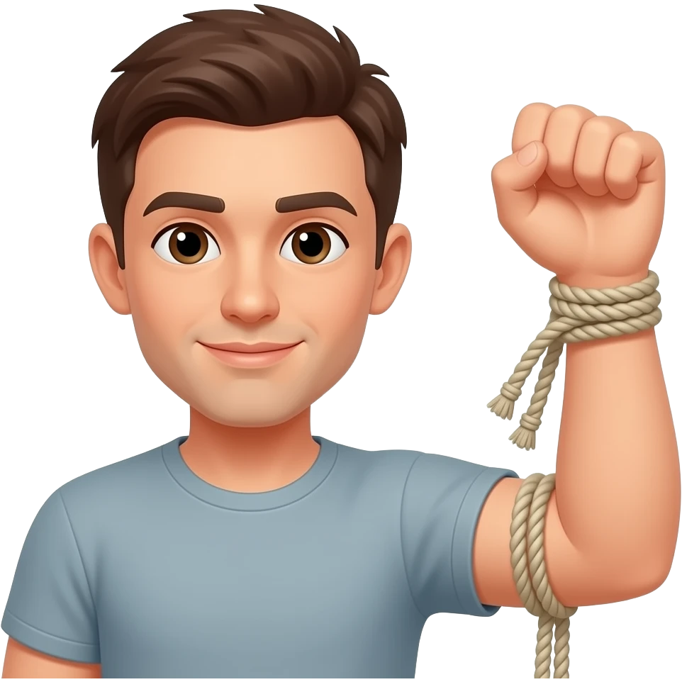Elastic rope tied around arm where elbow meets arm but showing full arm from shoulder to hand emoji