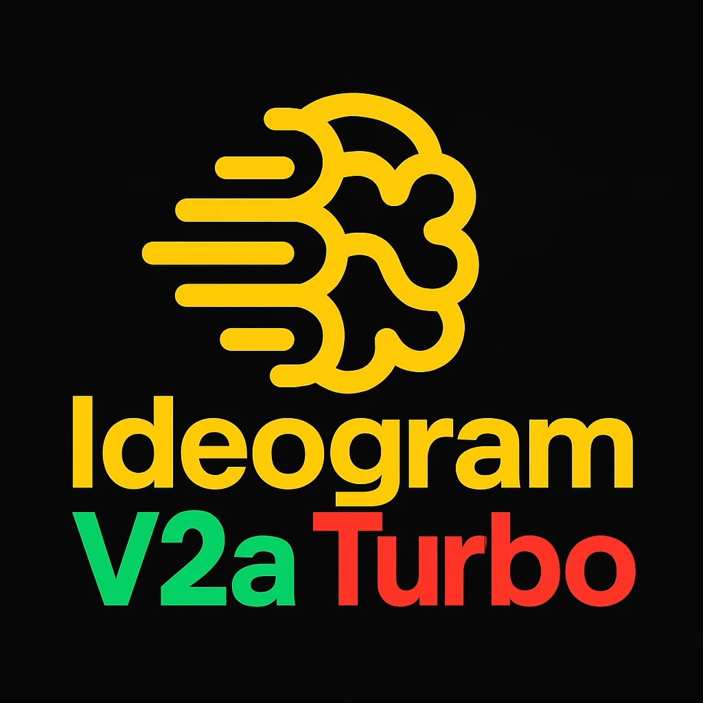 make a non gradient solid but colorful text of "Ideogram V2a Turbo", black background, add this logo too, make it good art for this emoji