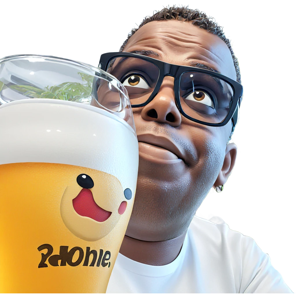 casual portrait with beer cup emoji