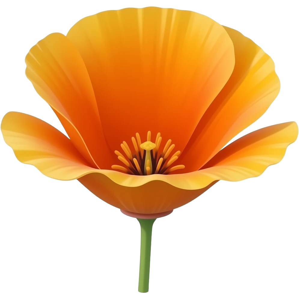 California poppy flower facing upward, single straight vertical stem, bright orange petals pointing up toward the sky, centered, symmetrical, flat emoji style, white background, no branches, no leaves emoji