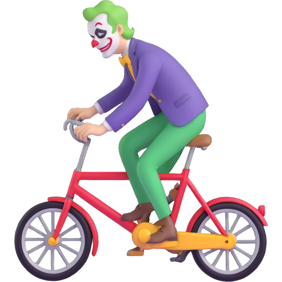 A teacher riding a bike with a joker-like aura emoji