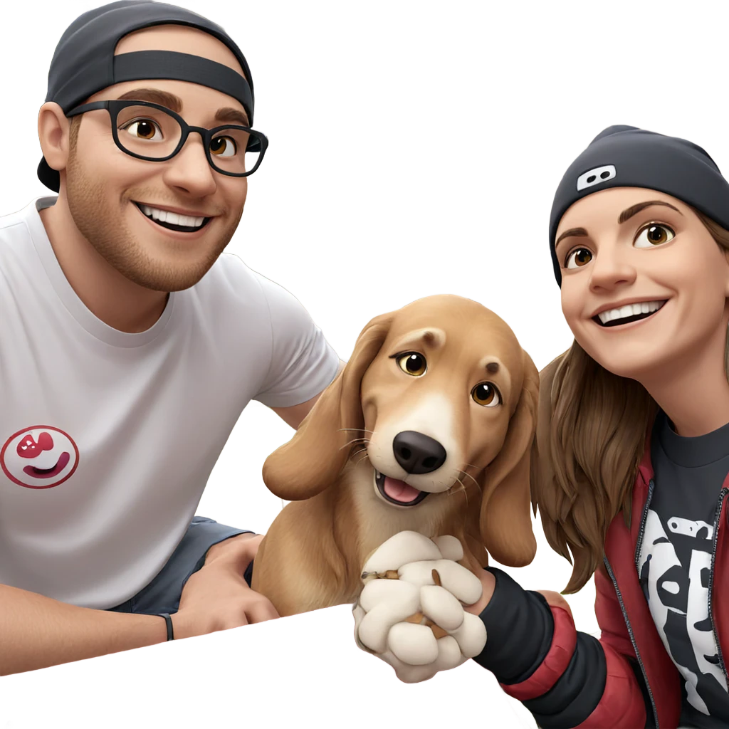 boys smiling with dog outdoor emoji