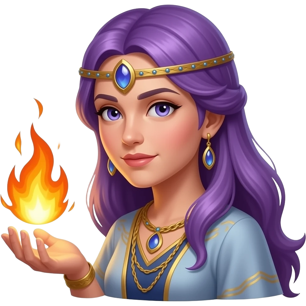 female priestess with purple hair  casting fireball emoji