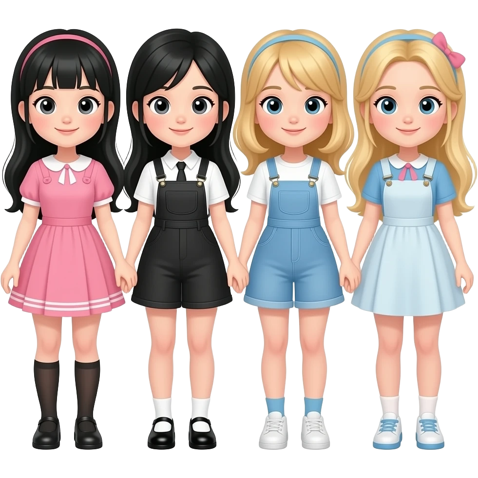 4 sisters , 2 with black hair and 2 with blonde hair wearing cute outfits emoji