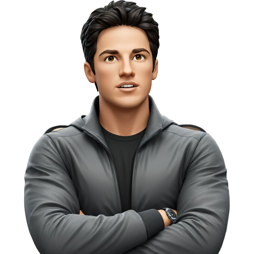 confident male in black jacket emoji