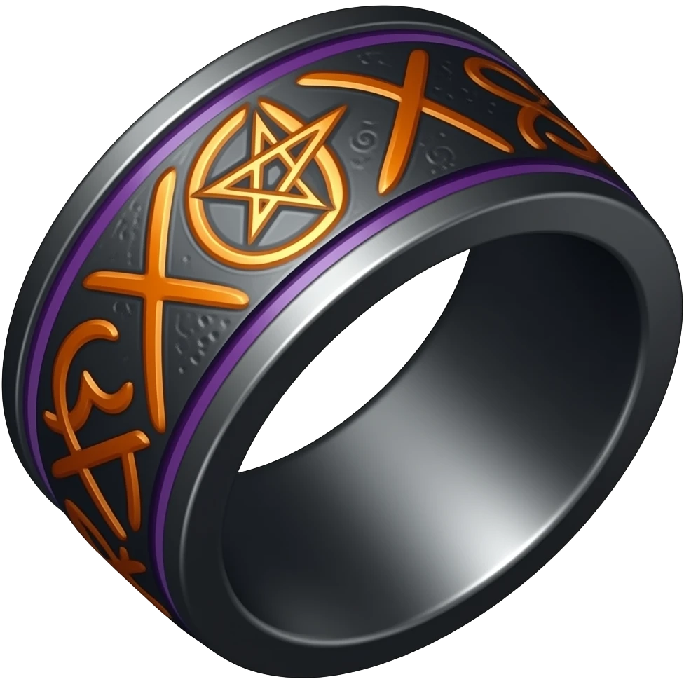 Umbra pontifex, a role that represents leadership and power. I need a ring that represents dark magic, using orange and purple as a color scheme. I wan embossed details to represent mysterious occultism emoji