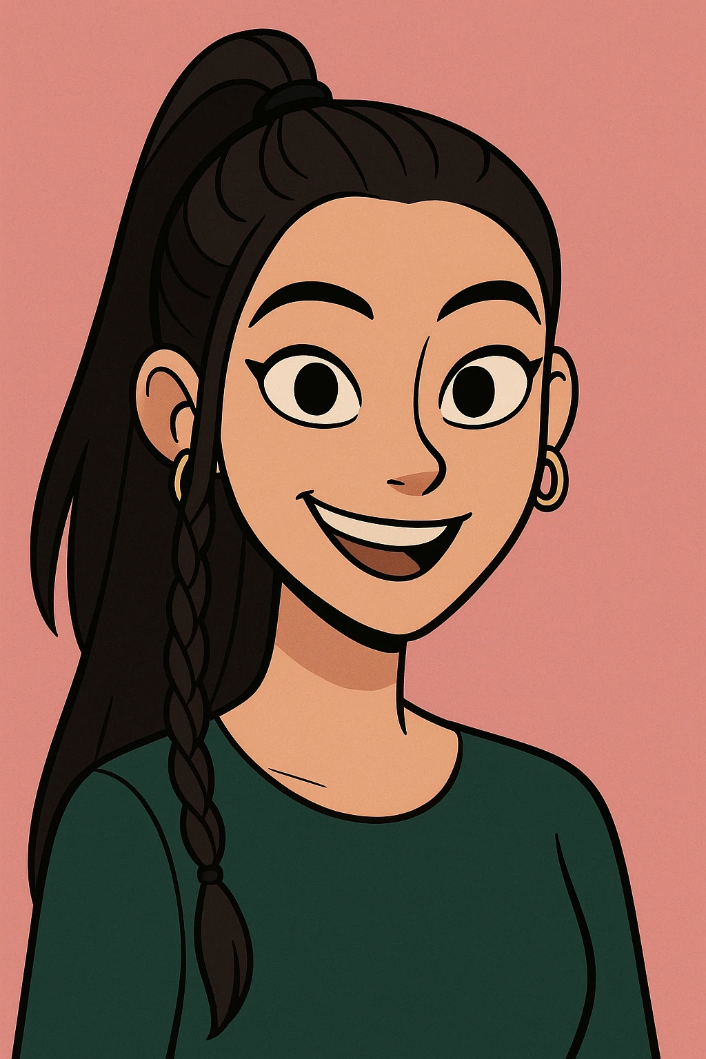 Create a cute and lively cartoon style face with a happy expression, keeping her unique features and hairstyle from the reference image. emoji