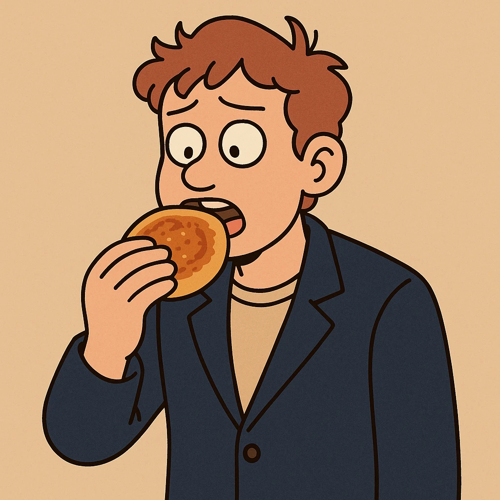 Hotteok a boy navy blue men's blazer jackets he's eating Hotteok emoji