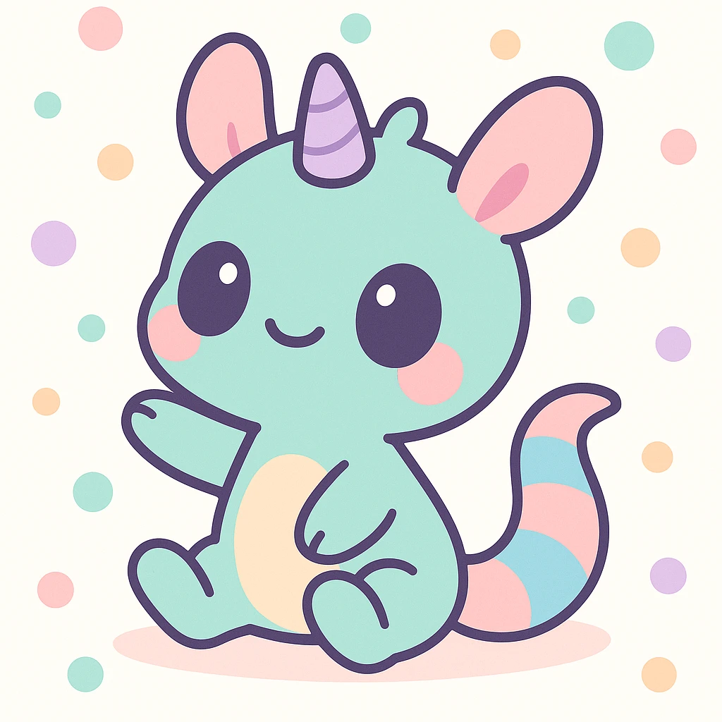 cute fantasy creature, small body, oversized head, playful pose, soft colors emoji