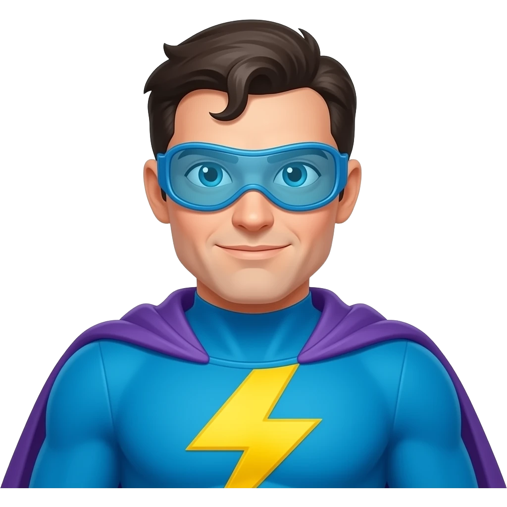 A super hero with blue and yellow suit with purple cape and has blue goggles and has lightning related super powers emoji