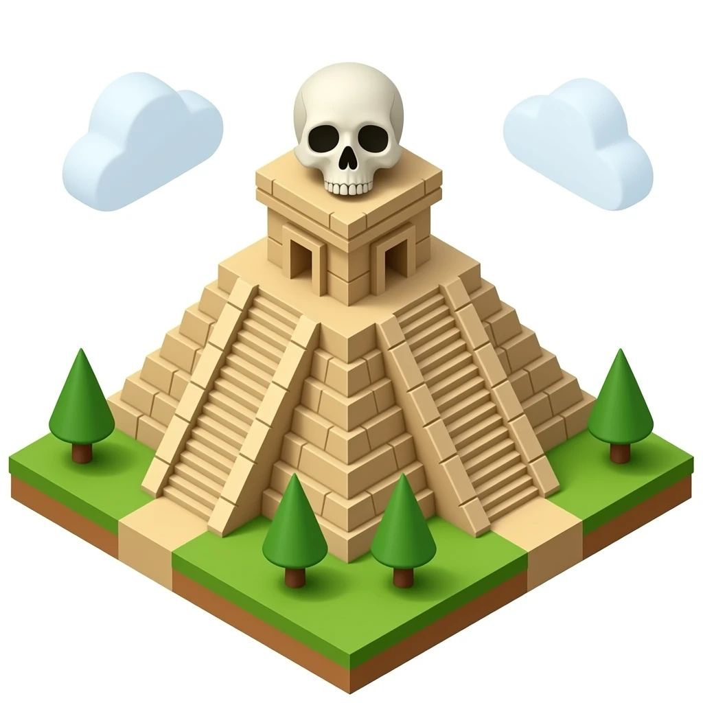 maya pyramid temple with skulls isometric view no sky or background emoji