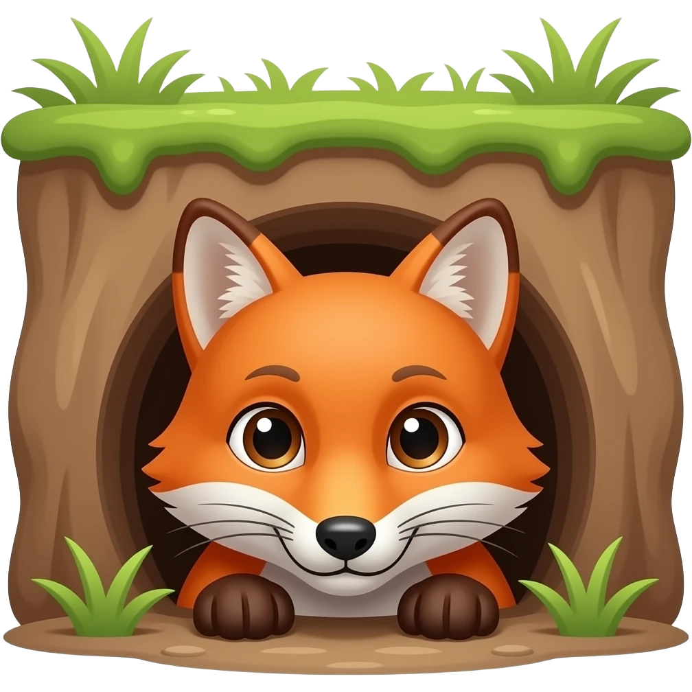 Cartoon fox peaking from a burrow emoji