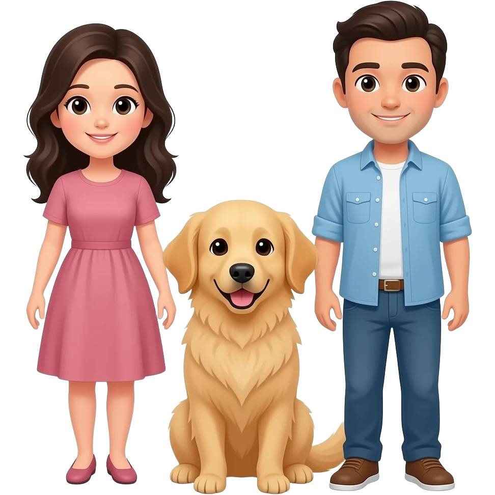 Young mom and dad both with dark hair and a golden retriever emoji