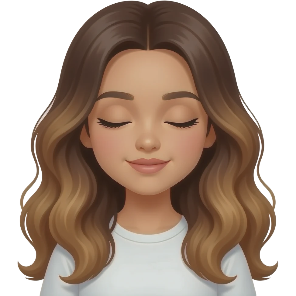Beautiful Filipino girl with long wavy hair brown balayage sleeping emoji