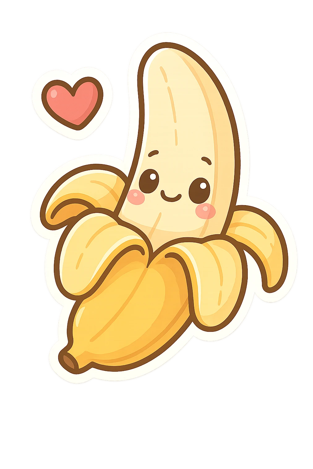 chibi sticker-style banana with a heart accent, cute and exaggerated emoji