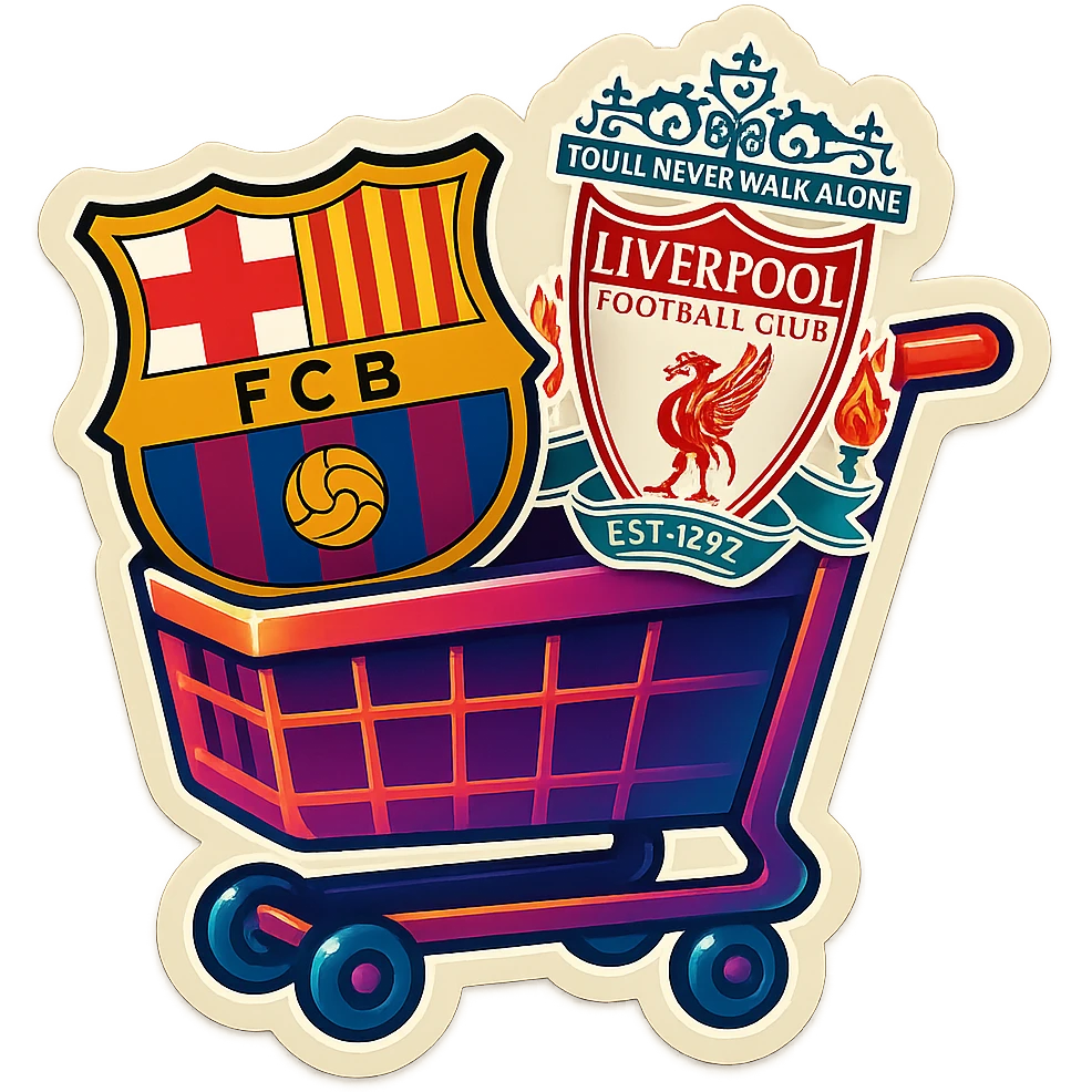 Real, Barcelona and liverpool logos in the shopping card  emoji