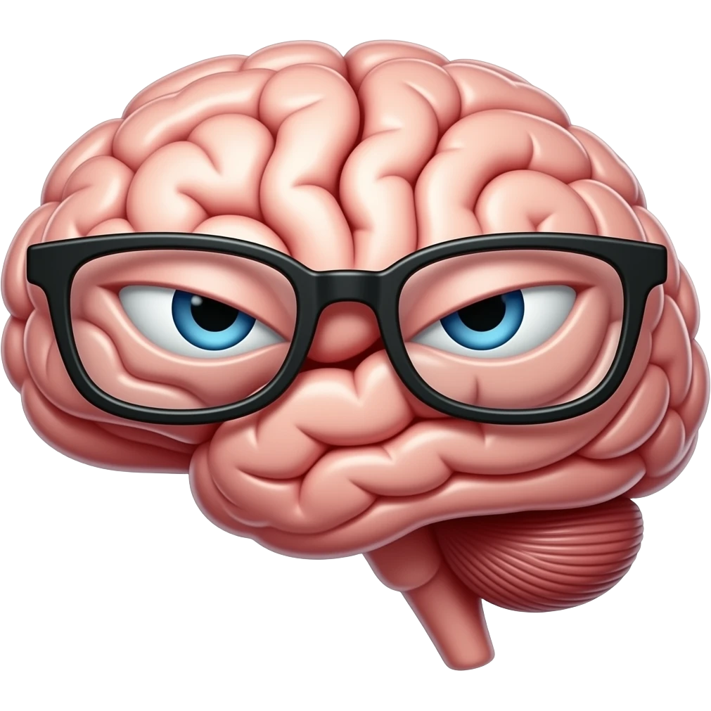 an evil computer brain AI with a big brain and glasses emoji