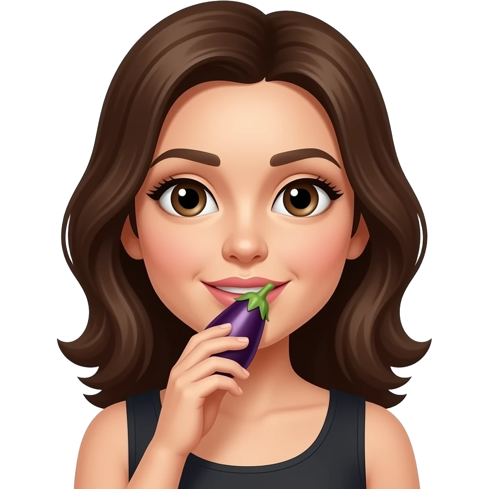 A woman sucking on a eggplant emoji