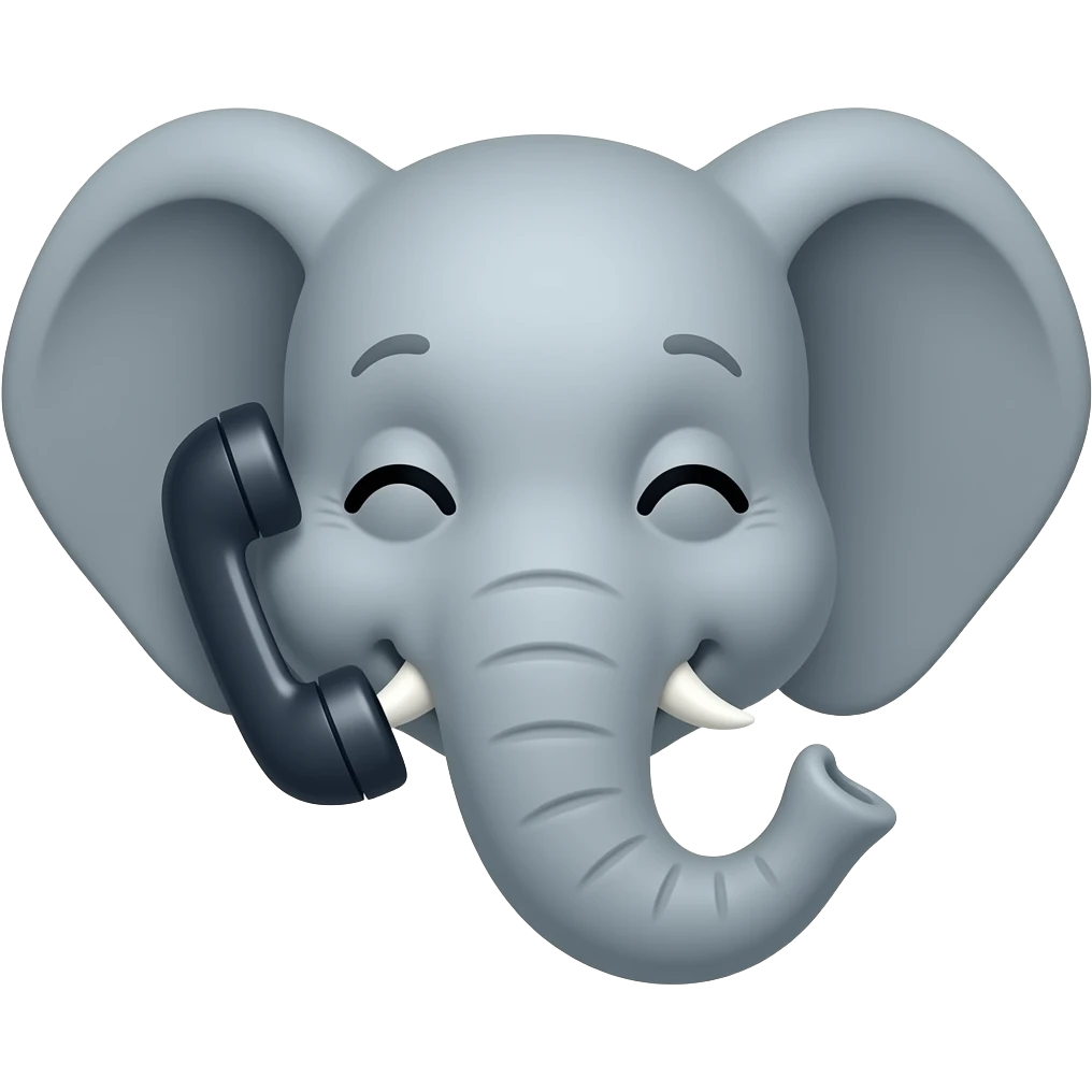elephant face happy with closed eyes and phone on ear emoji