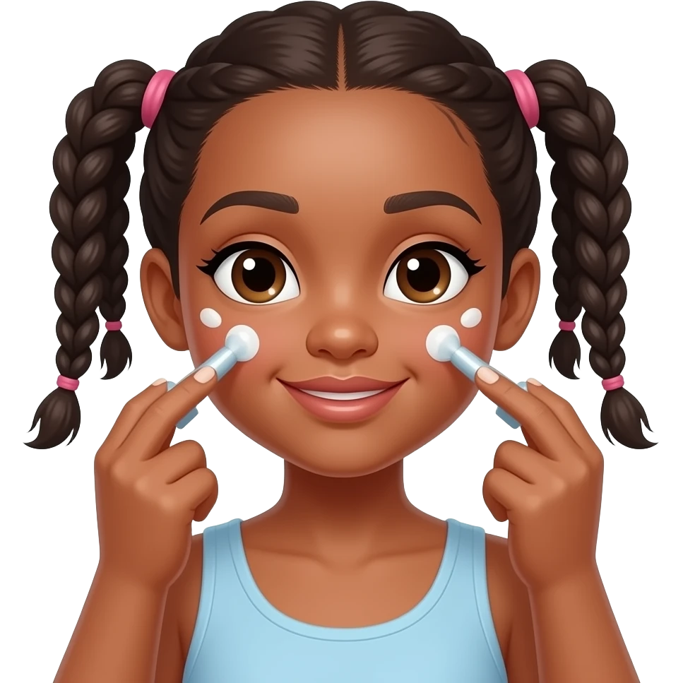 A young black girl with braids doing her skincare emoji