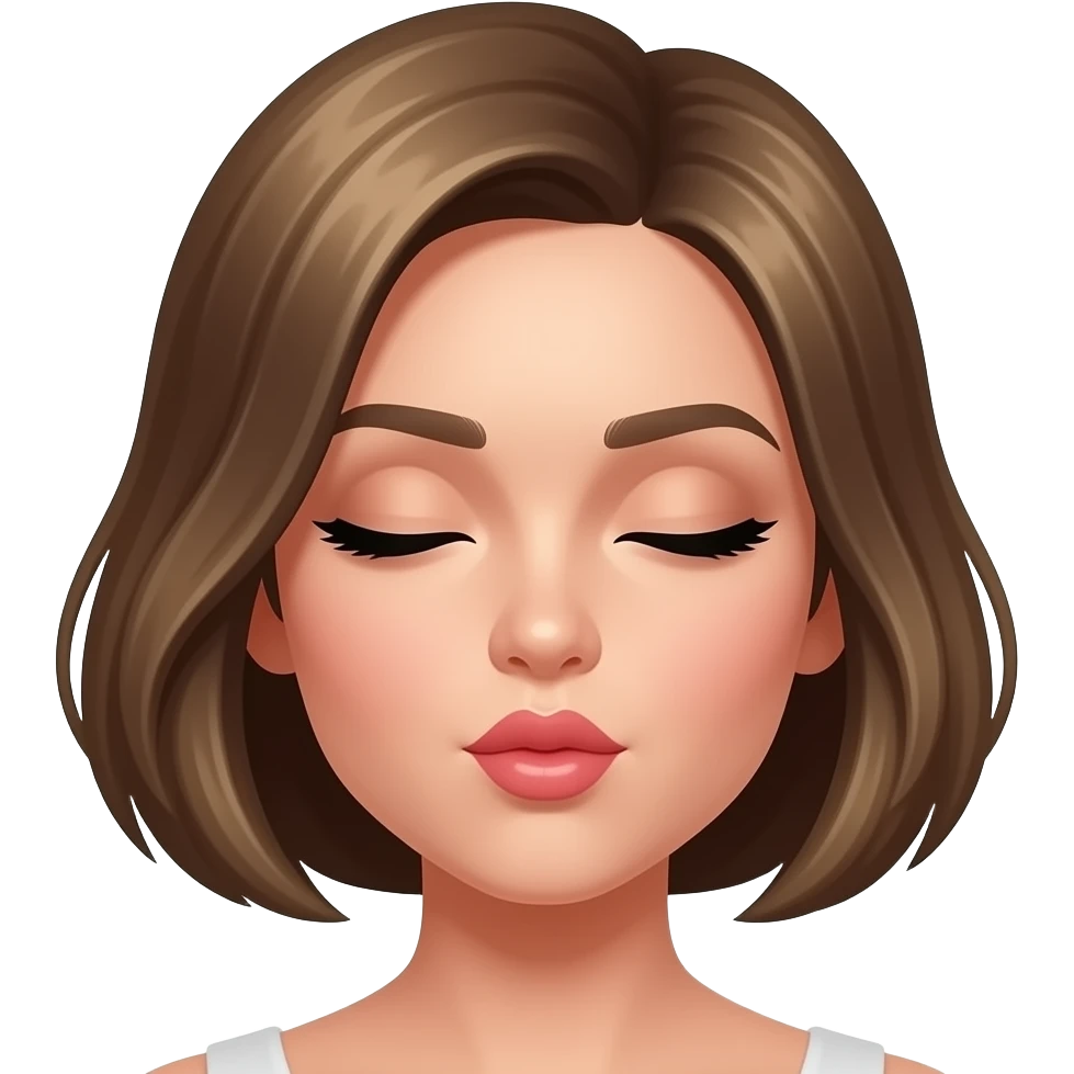Diva with short dark blonde hair. Green eyes. Eyes closed. Blowing a kiss emoji