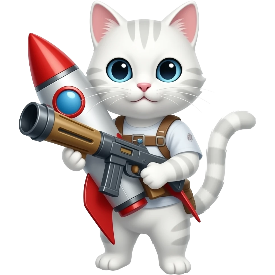 Chat blanc avec un lance roquette emoji