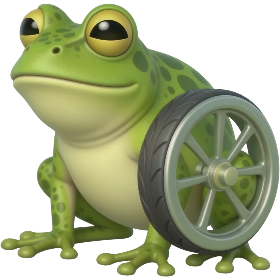 Make a frog have a wheel body and only have legs emoji