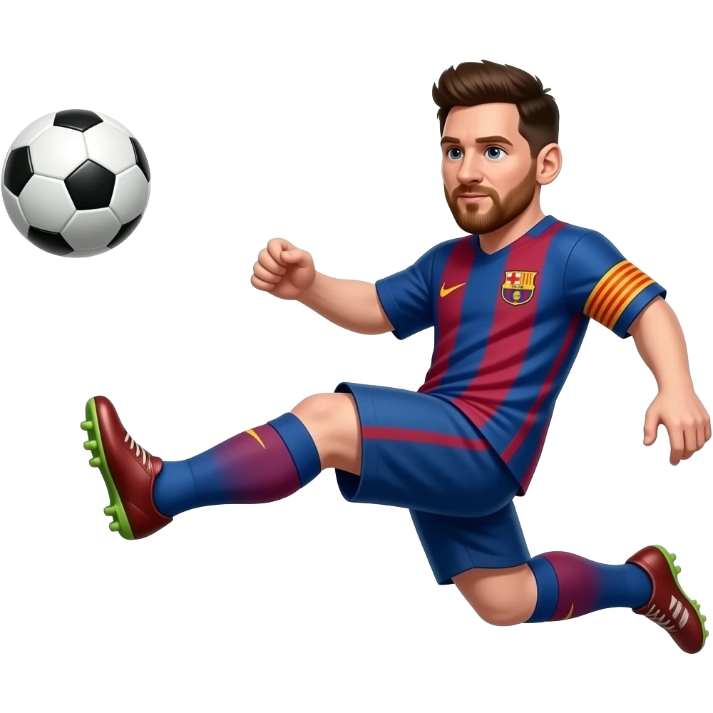 Create Messi performing the action of controlling a ball coming from the air emoji