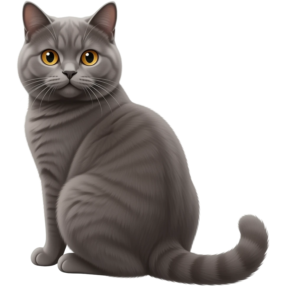 Realistic beautiful pretty straight-sitting British Shorthair cat, back facing to the left, facing the viewer emoji