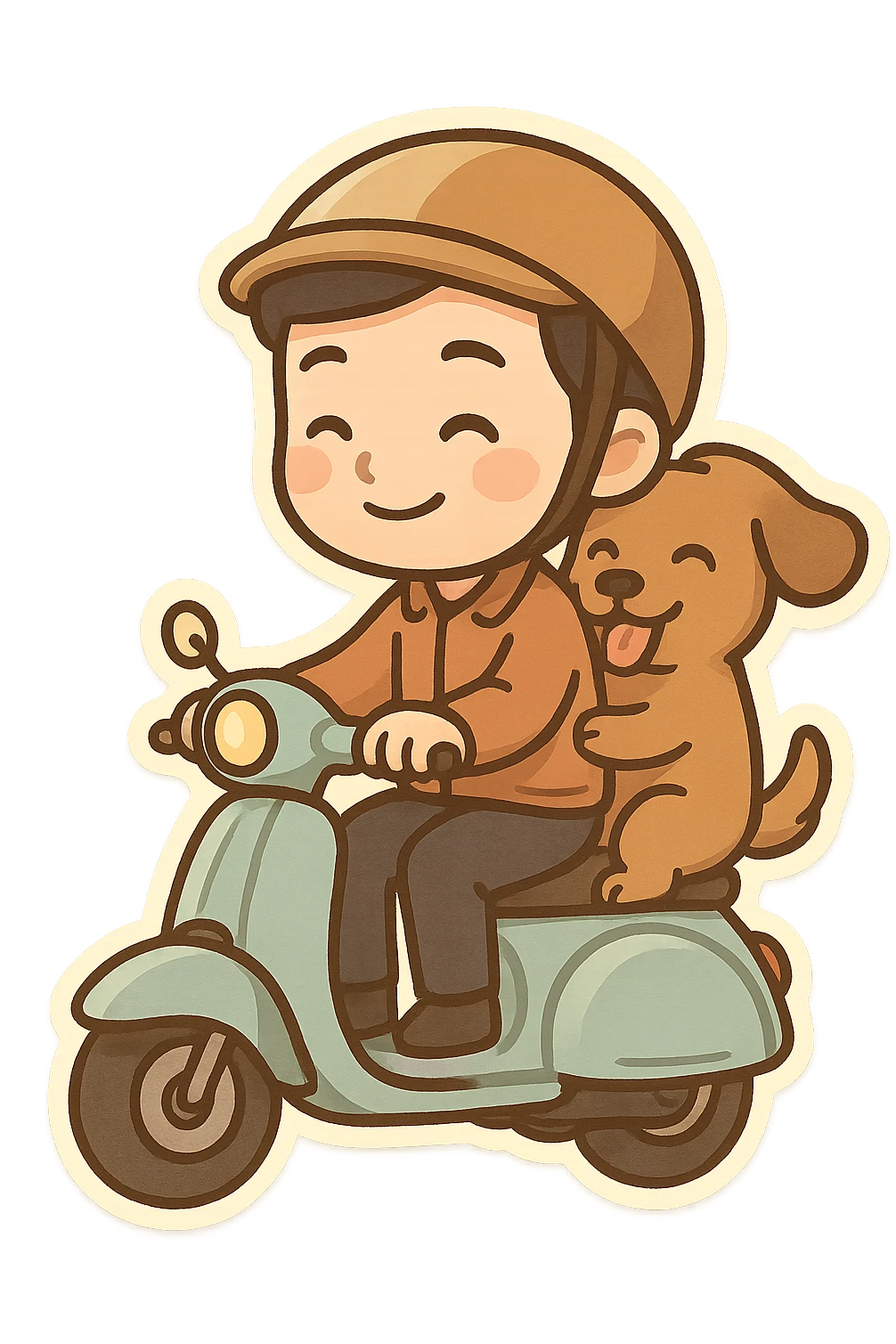 man and his pet dog riding a vespa emoji