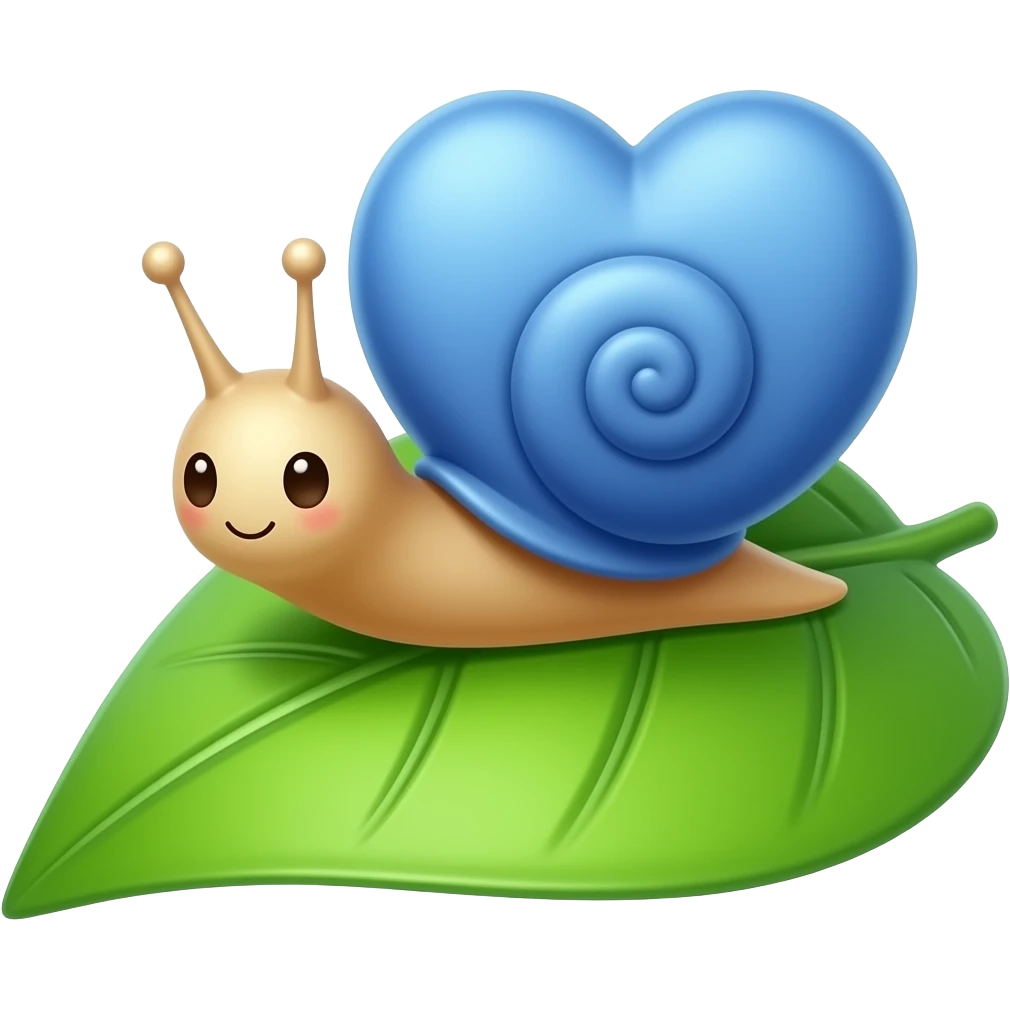 Cute very tiny snail with a huge blue heart as his shell emoji