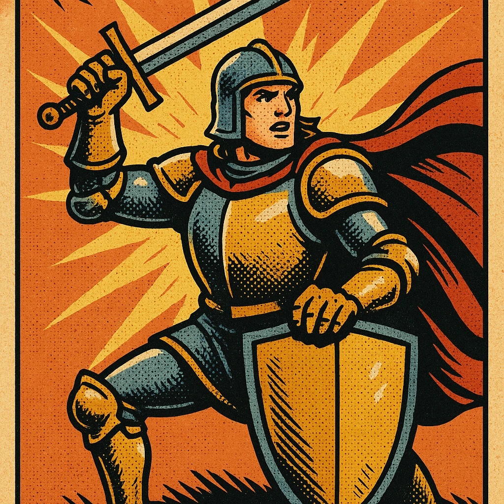 fantasy knight hero, shining armor, epic pose, comic book style emoji