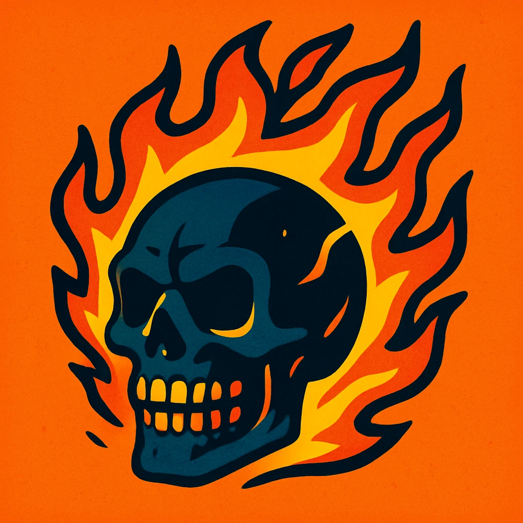 burning skull, fire effects, dynamic, high contrast emoji