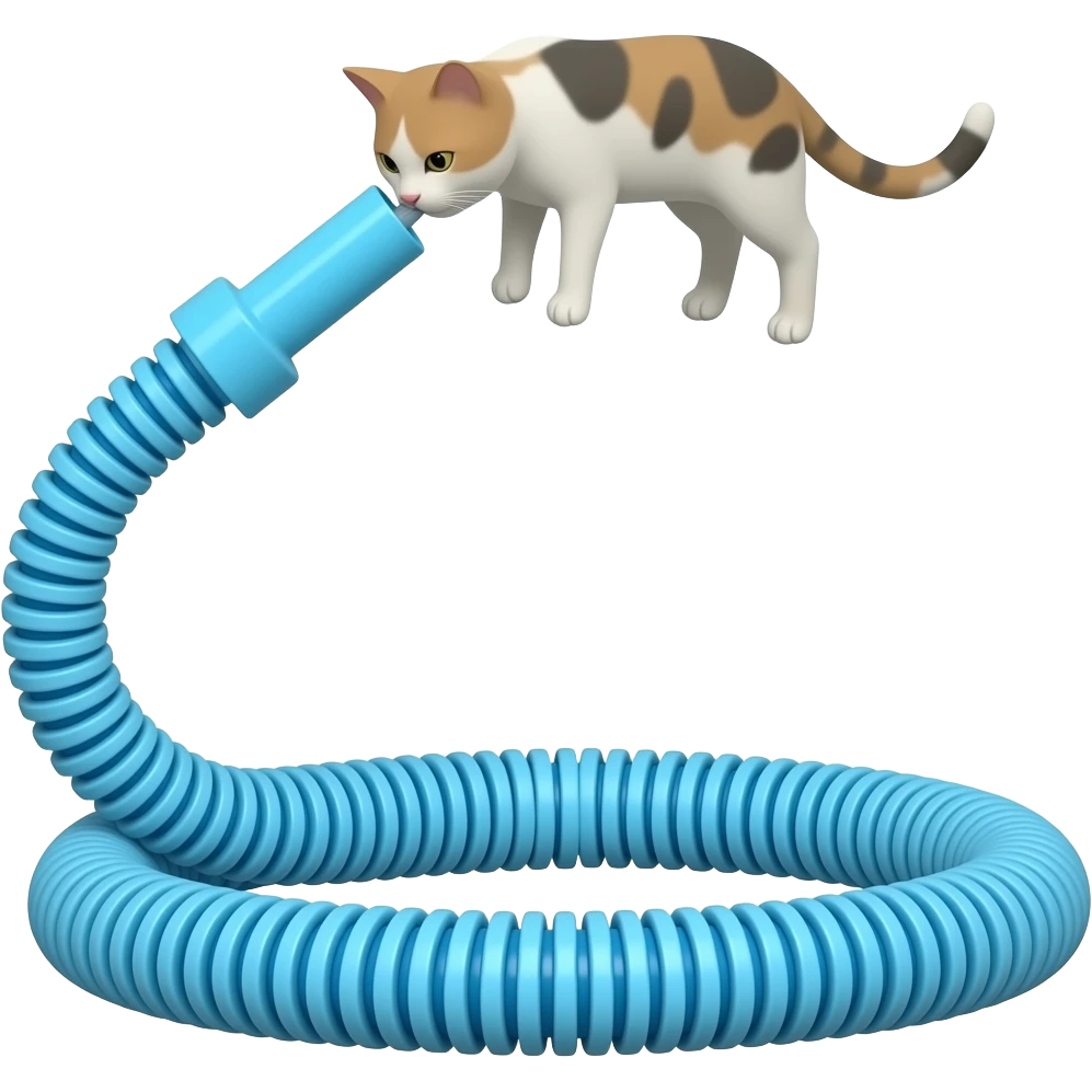 Cat getting sucked up in a very long #B8FFFF vacuum plastic hose tube emoji