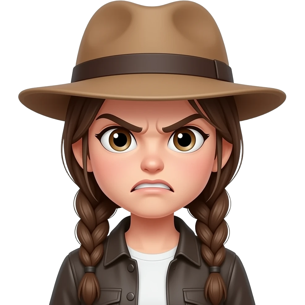 angry girl with long hairs braid and wear hat emoji