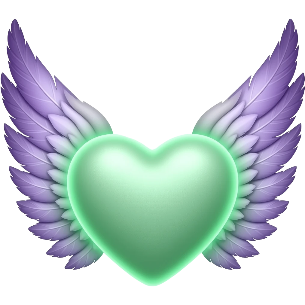 neon green and purple heart with wings emoji