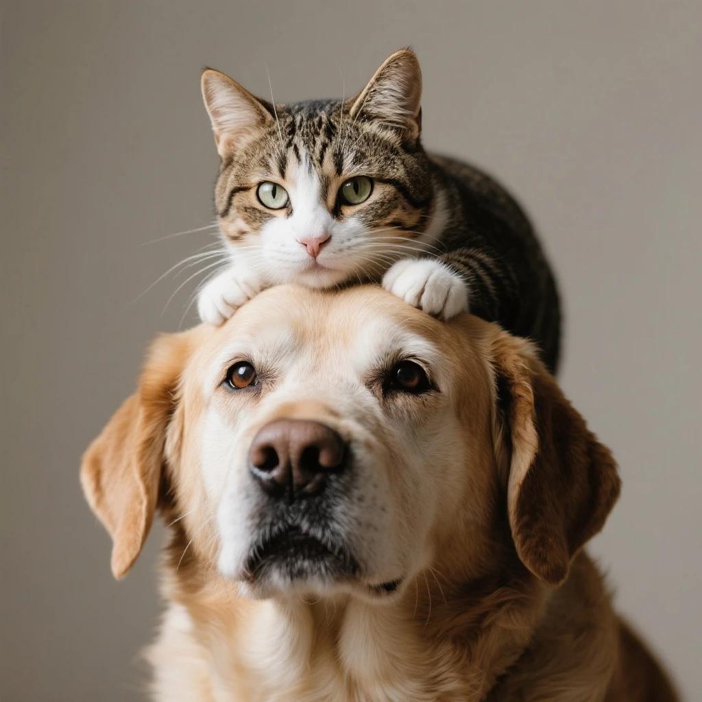 A cat on the head of dog emoji