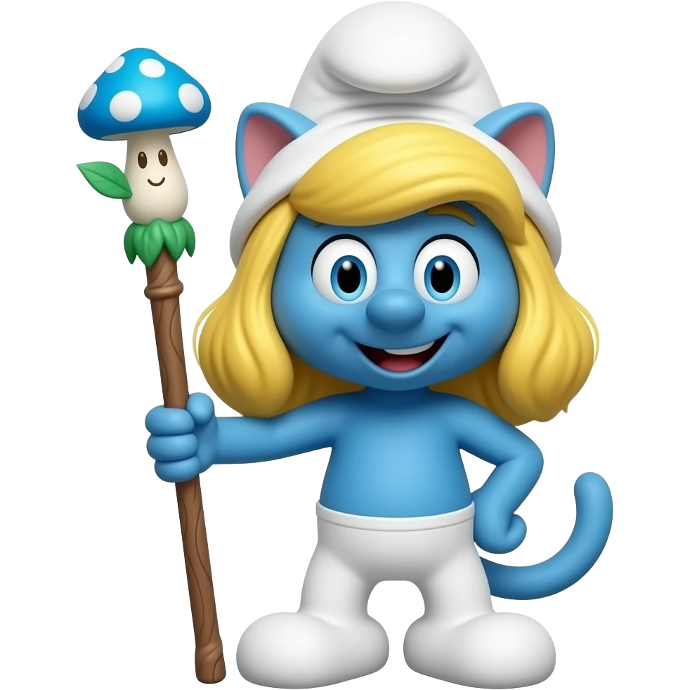 smurf cat white mushroom hat holding a staf emoji