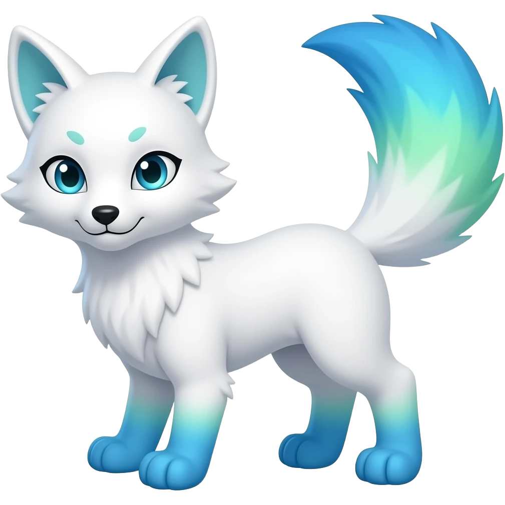 White Kitsune with white eyes and blue green ombré tail even blue green ombré fluffy paws emoji