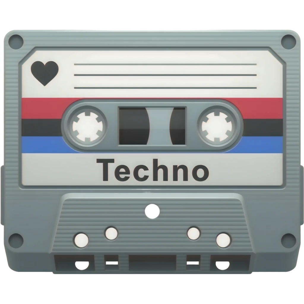 a cassette with a heart and text written Techno emoji