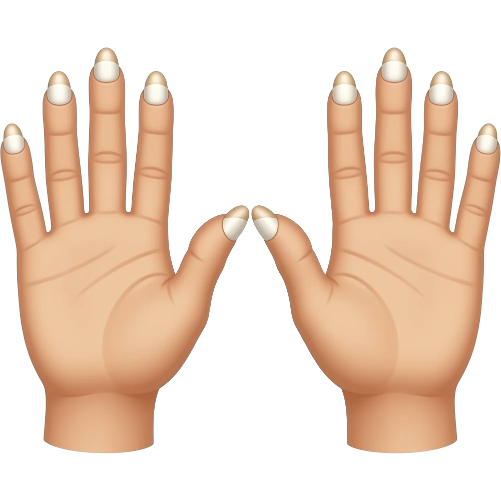 hands with 17 fingers on each hand and toenails emoji
