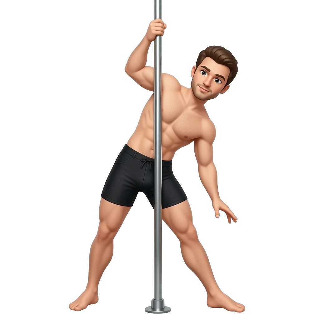 Hombre haciendo pole dance con un boxer tipo calzoncillo negro emoji