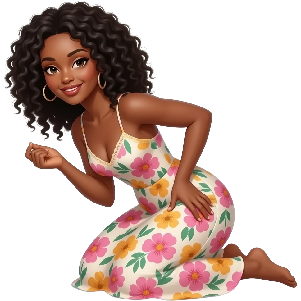 A black Caribbean woman with her hands on knees bending shaking her hips emoji