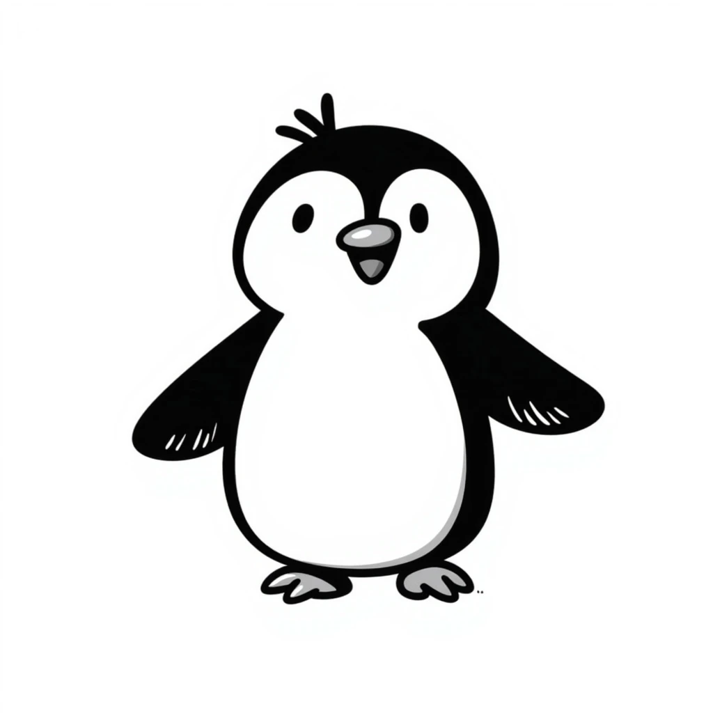 a cute penguin, hand drawn doodle style, minimal lines, white background emoji